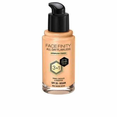 Crème Make-up Base Max Factor Face Finity All Day Flawless 3-in-1 Spf 20 Nº W62 Warm beige 30 ml | Epamu | Beauty Shop - Parfums, Make-up & Essentials Epamu.eu