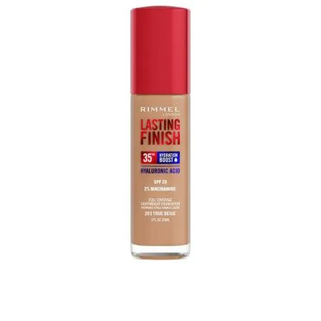 Base de Maquilhagem Cremosa Rimmel London Lasting Finish Nº 203 True Beige Spf 20 30 ml | Epamu.eu | Beauty Shop - Parfums, Make-up & Essentials Epamu.eu